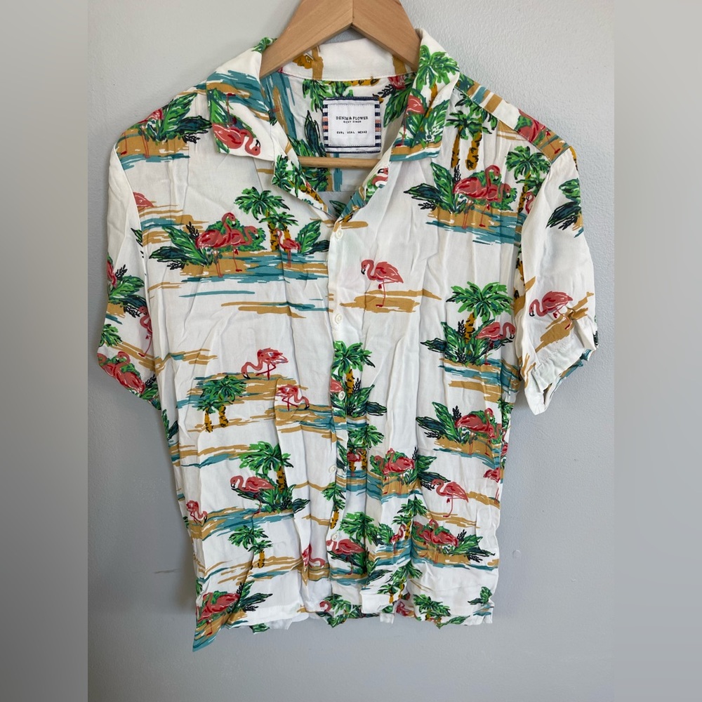 Denim and flower Hawaiian shirt